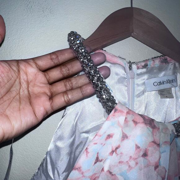 Calvin Klein Blue Floral Ruffle Halter Neckline Sleeveless Maxi Dress 4 Wedding - Picture 6 of 11